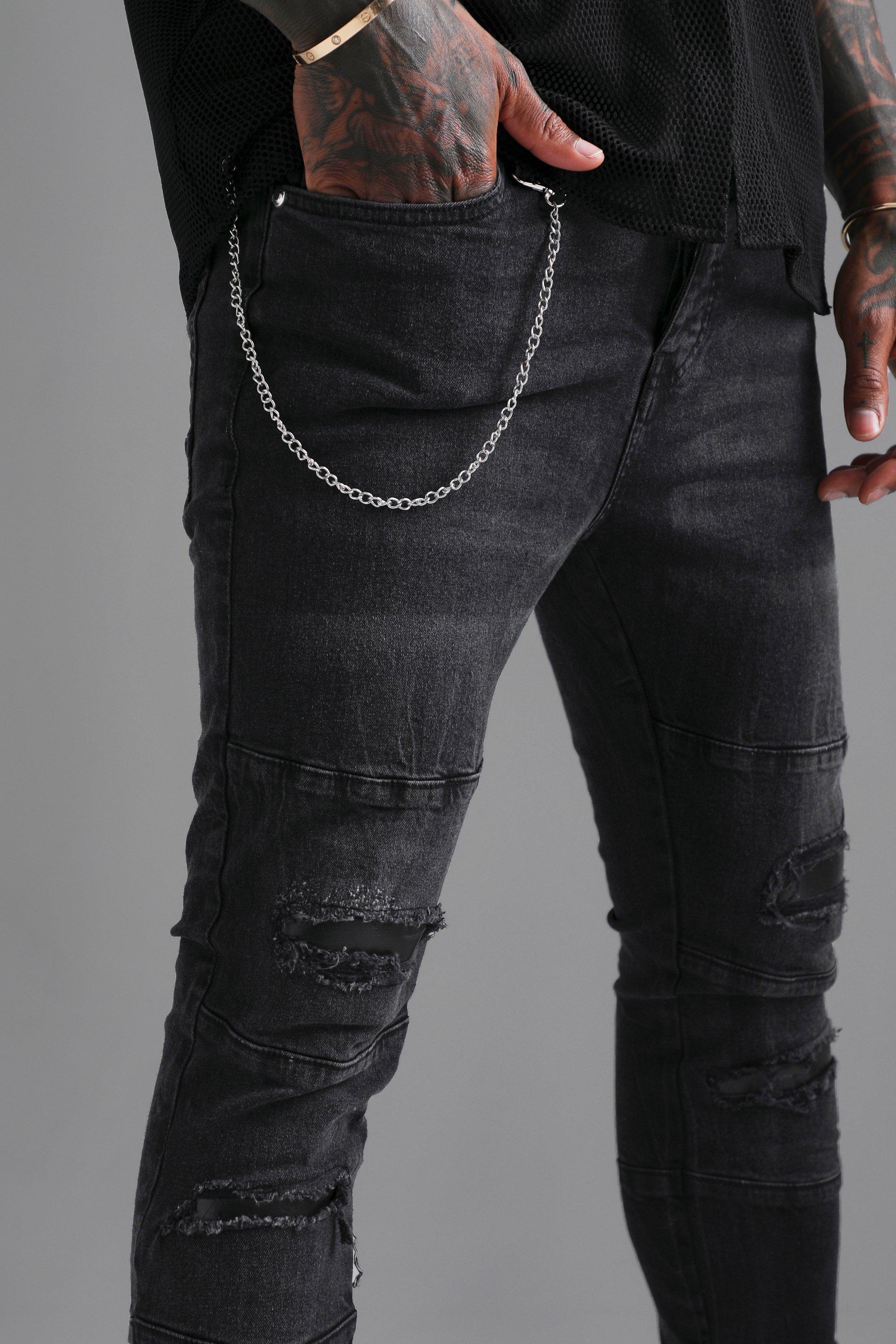 Jeans with cheap chain rips